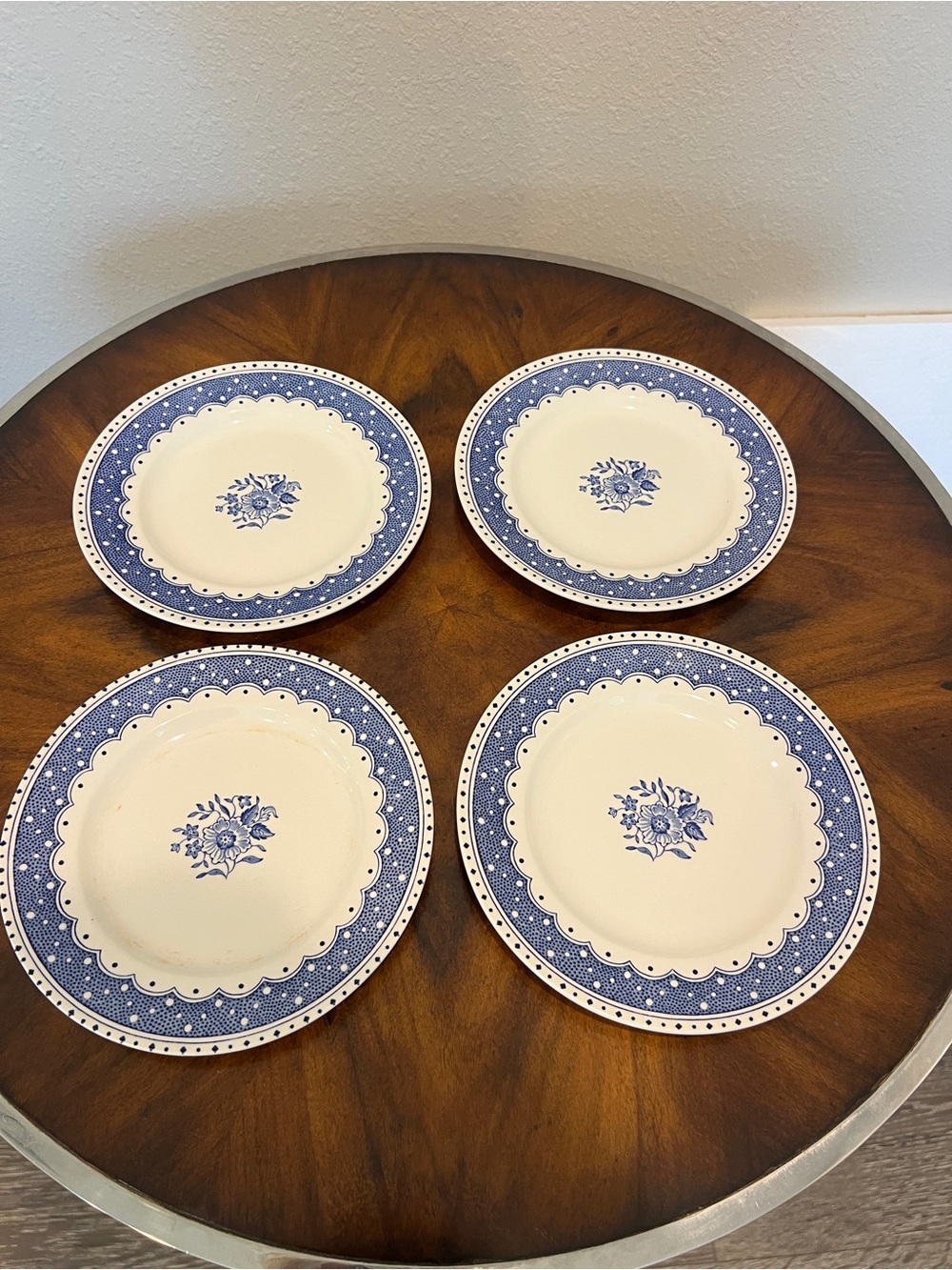 Rare Polka Dot & Rose  BD&L  Burleigh Porcelain Luncheon Plates 7”- Set of 4
